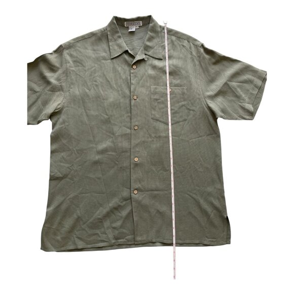 Tulio 100% Silk Olive Green Vintage Y2K button down shirt Men's size large - Picture 5 of 12
